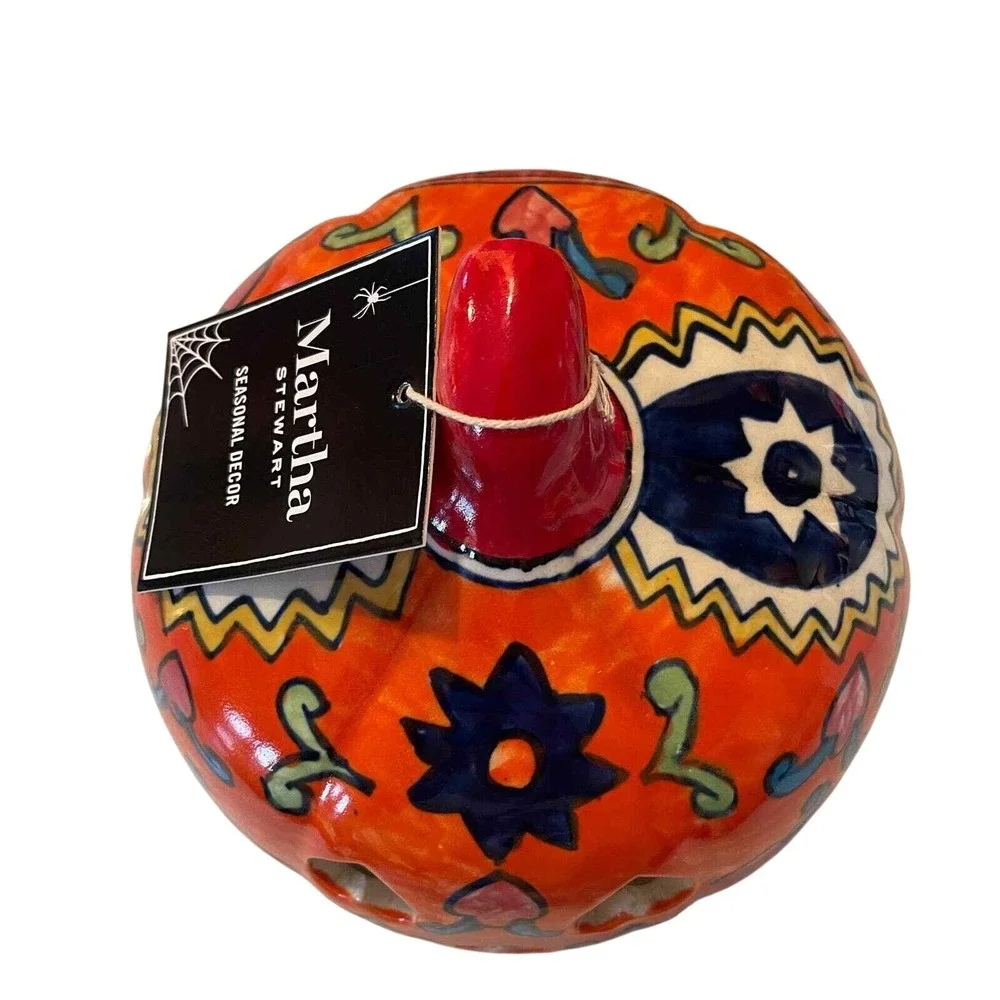 Martha Stewart Ceramic Jack-O-Lantern Pumpkin Tea Light Holder‎ Hand Painted New